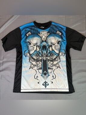 MMA Elite Skull Graphic Shirt Men’s Large Blue Black Cross MMA Athletic Tee